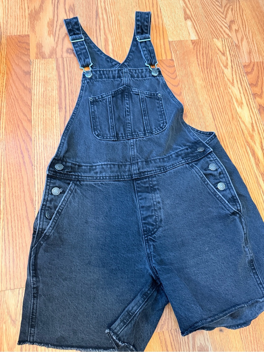 Black Denim Short Overalls